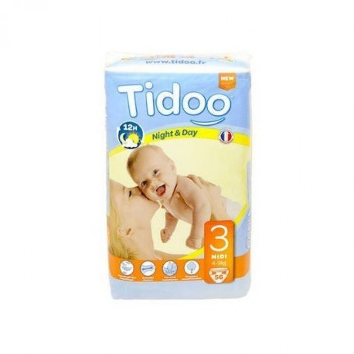 LIQUIDATIONS - couches Night and Day Midi T3 (4-9kg) Tidoo 56pcs