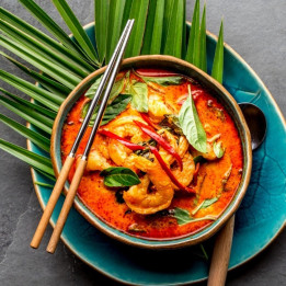 Curry rouge de scampis au lait de coco