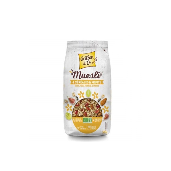 Muesli 4 céréales et fruits - 500g - BIO - Grillon d'or