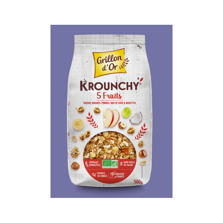 Muesli Krounchy 5 fruits - 500g - BIO - Grillon d'or