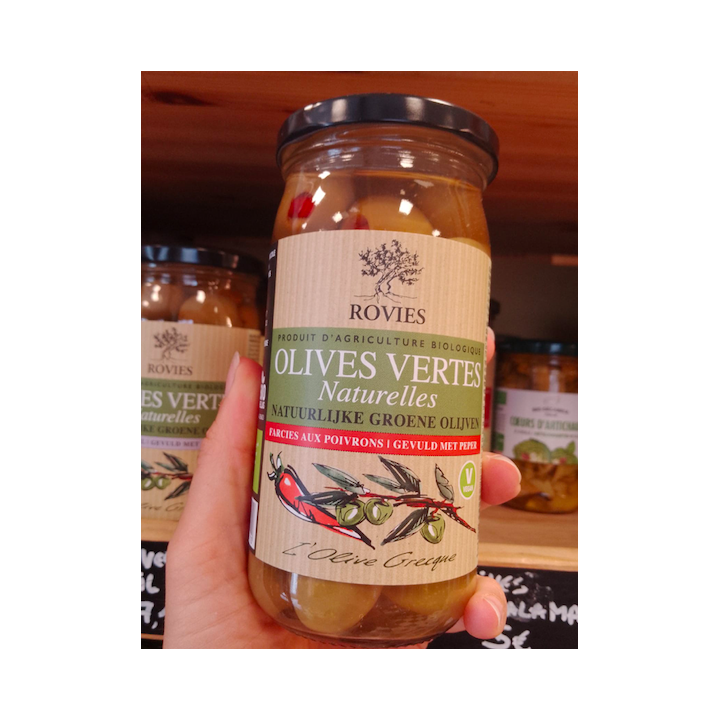 Olives vertes paprika bio – 350g – Rovies