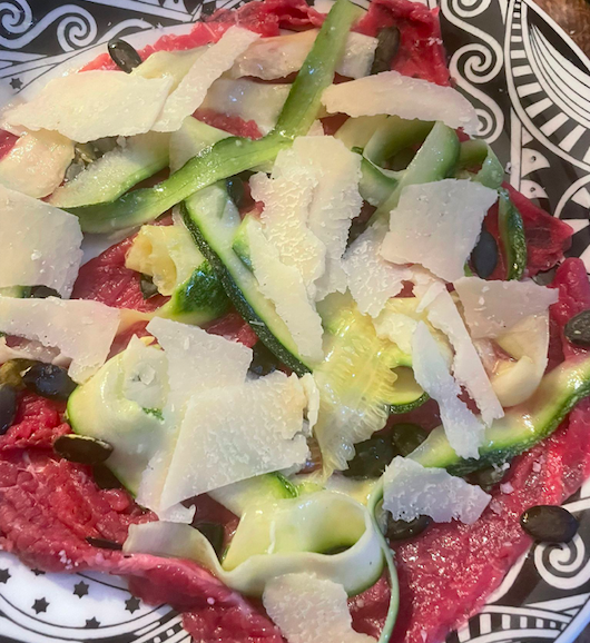 Carpaccio et courgettes à la vinaigrette