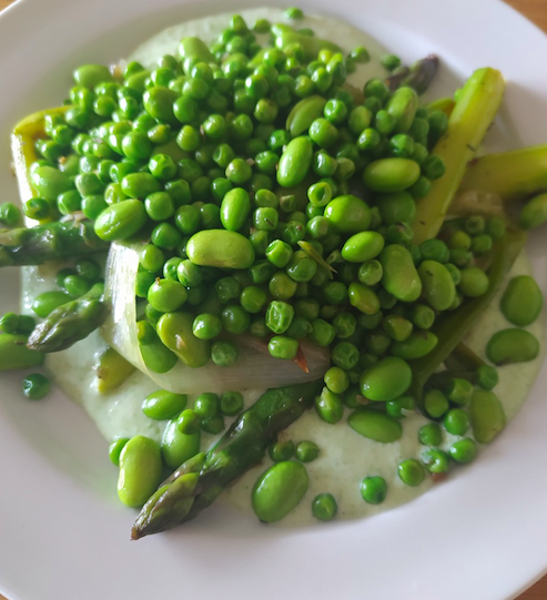 Légumes verts à la sauce ricotta